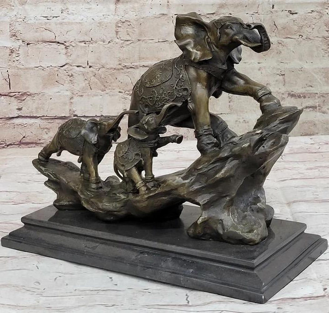 Elephant Family Walking up The Hill - Signed Bronze Sculpture Inspired by Barye - 10" x 12": Elephant Family Walking up The Hill - Signed Bronze Sculpture Inspired by Barye - 10" x 12" Immerse yourself in the beauty and grace of the animal kingdom with our stunning "Elephant Famil
