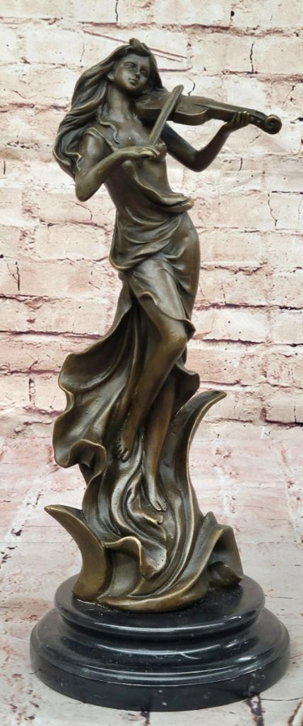 Female Preforming Violinist Original Bronze Statue - 14" x 5.5": Female Preforming Violinist Original Bronze Statue - 14" x 5.5" This Art Deco bronze sculpture of a female violin player captures the grace and artistry of a musician immersed in her performan