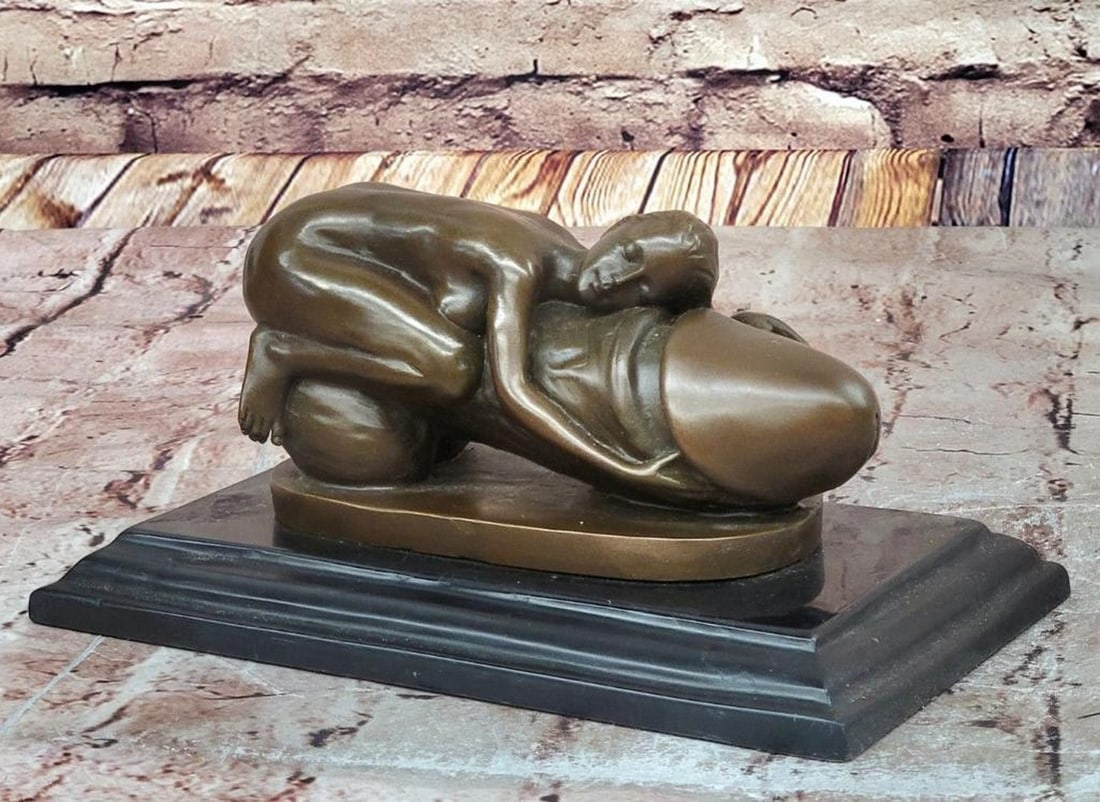 Surrealist Erotic Bronze Sculpture of Nude Female Form - 5" x 9.5": Surrealist Erotic Bronze Sculpture of Nude Female Form - 5" x 9.5" This original bronze sculpture by M. Nick explores themes of sensuality and surrealism through the bold depiction of a nude w