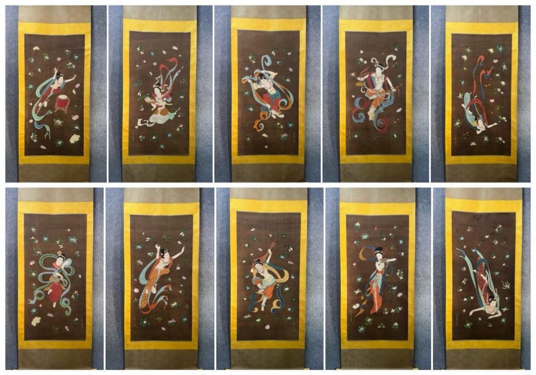 Song Dynasty Wu Zongyuan Fine Silk Handscroll - Ten Paintings of Flying Ladies (1 of 20)