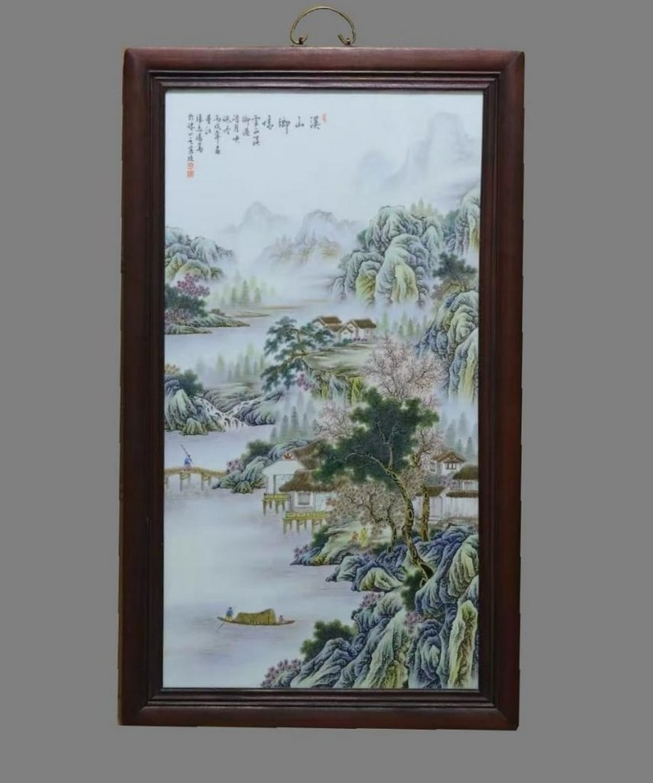 Old Collection Republic of China Period Zhang Zhitang Landscape Porcelain Plaque: Old Collection Republic of China Period Zhang Zhitang Landscape Porcelain Plaque A large porcelain plaque from the Republic of China period, attributed to the renowned artist Zhang Zhitang. Finely han