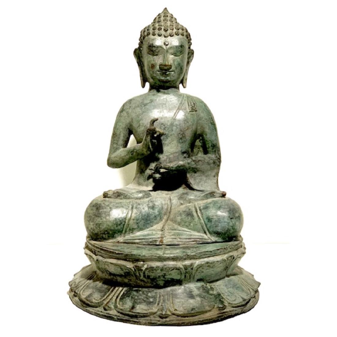 Large 19th Century Bronze Seated Buddha Sculpture with (1 of 3)