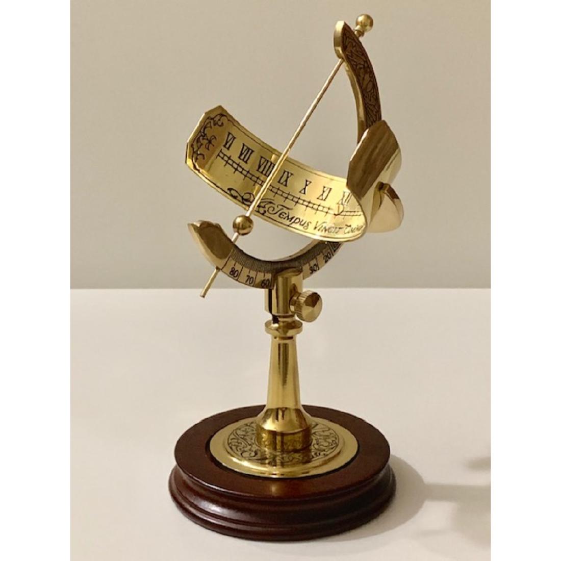 Rare & Ornate Gold tone EQUITORIAL SUNDIAL Instrument: Rare & Ornate Gold tone EQUITORIAL SUNDIAL Instrument AWESOME - Includes Original Cherry Wood Base – Must See all Photos to Appreciate