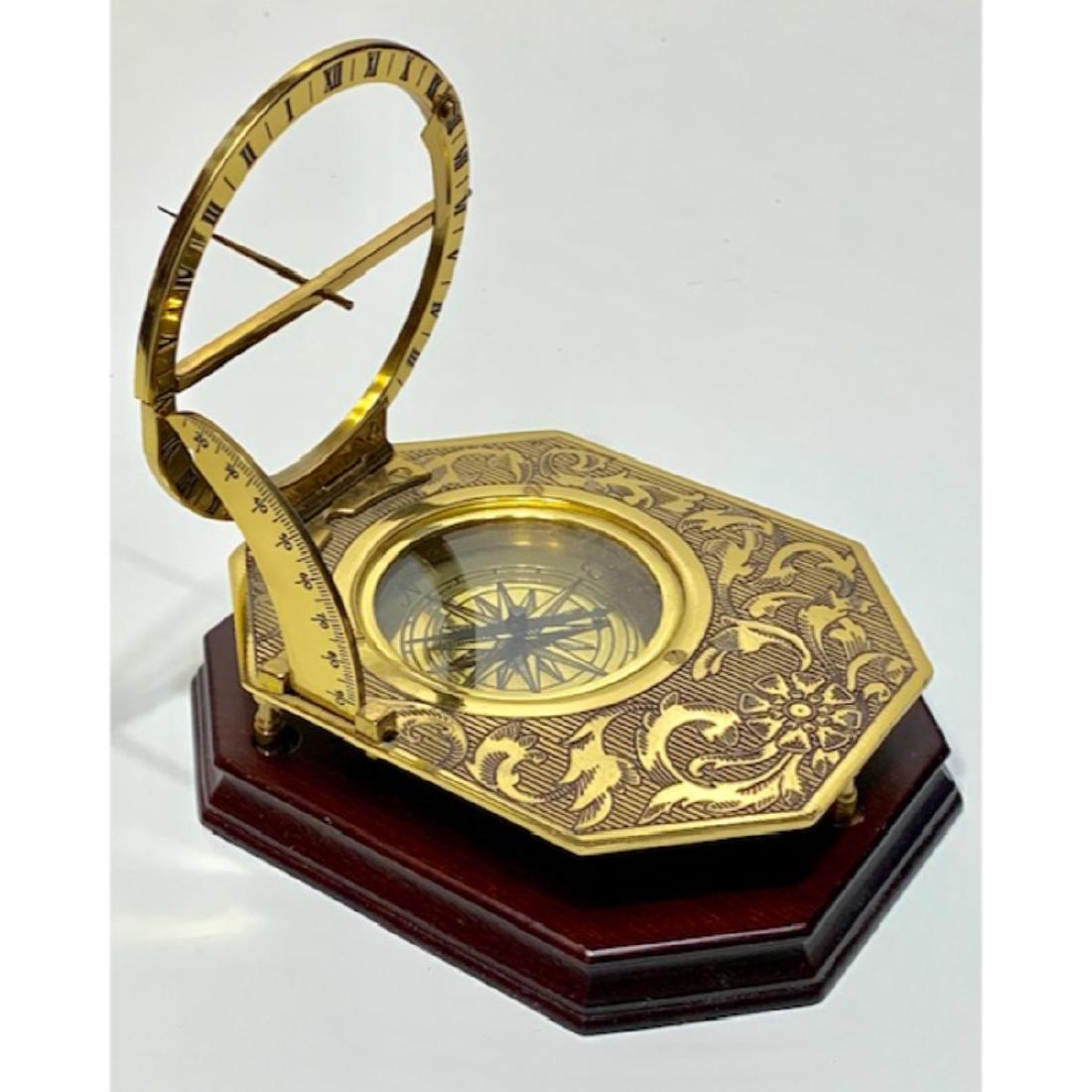 Rare & Ornate Gold tone EQUINOTICAL UNIVERSAL SUNDIAL: Rare & Ornate Gold tone EQUINOTICAL UNIVERSAL SUNDIAL Instrument AWESOME - Includes Original Cherry Wood Base – Must See all Photos to Appreciate