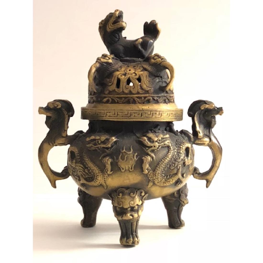 Old Bronze Chinese Hallmarked Buddhist Temple Incense (1 of 5)