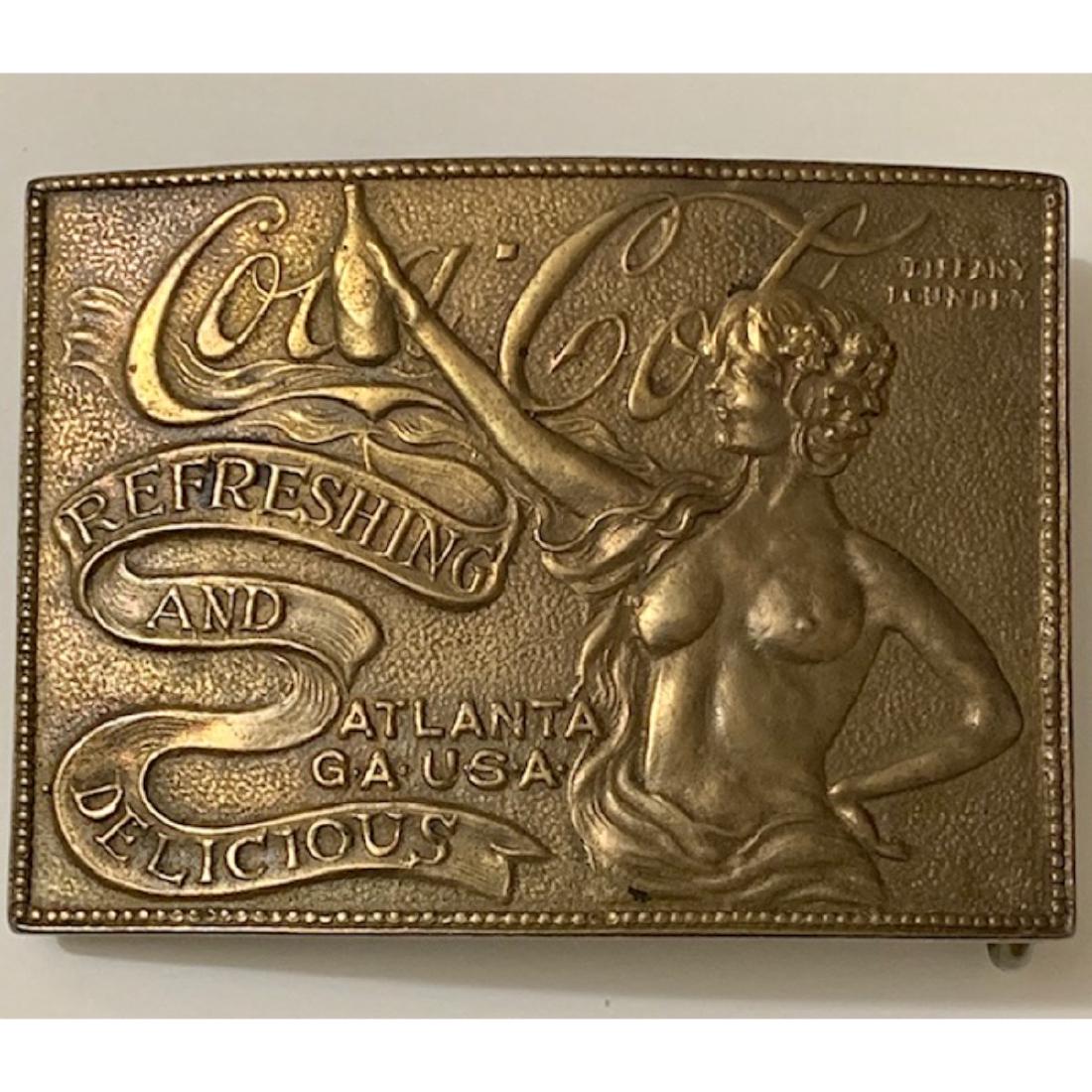 Signed TIFFANY Nude/Risqué Embossed COCA-COLA Belt: Signed TIFFANY Nude/Risqué Embossed COCA-COLA Belt Buckle Great Piece - Multiple Photos Posted
