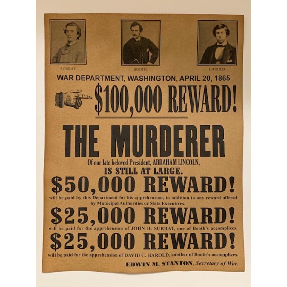 ABRAHAM LINCOLN Murderer Wanted Reward Notice/Poster (1 of 1)