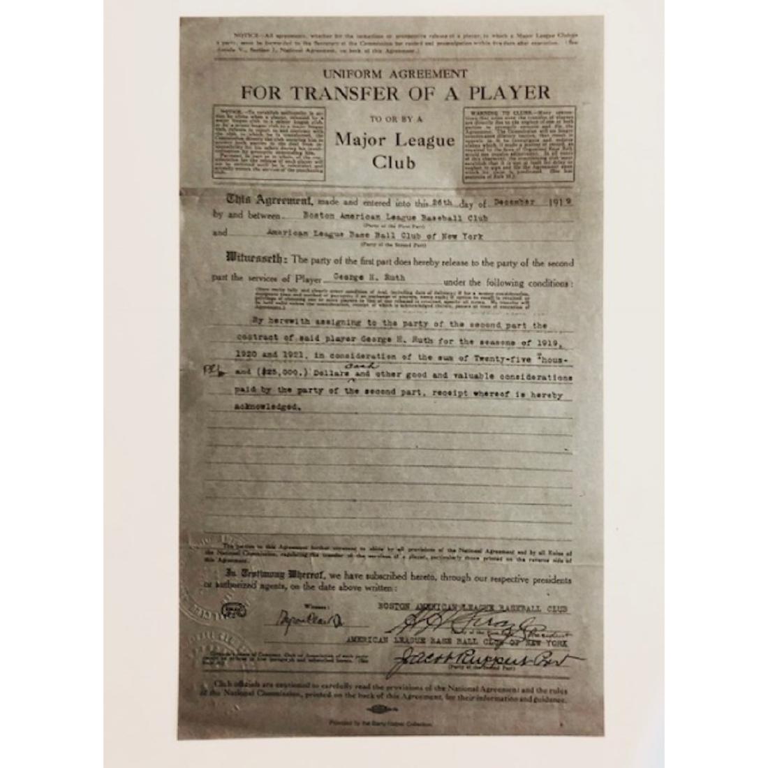 *Authentic* 1919 BABE RUTH Player Transfer/Sale (1 of 2)