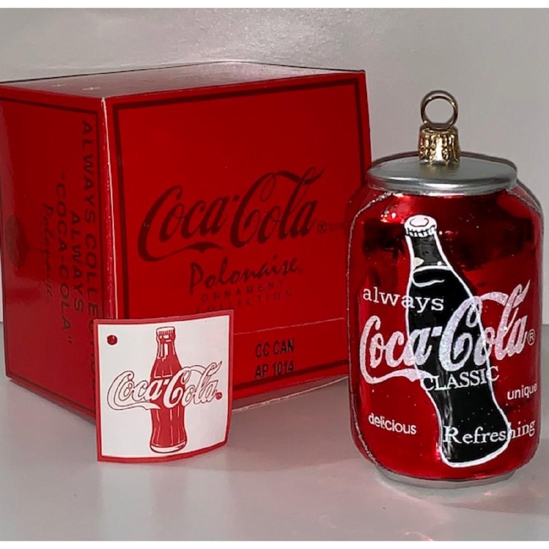 POLONAISE Collection Blown Glass COCA-COLA Coke Can: POLONAISE Collection Blown Glass COCA-COLA Coke Can Ornament Mint in Original Box