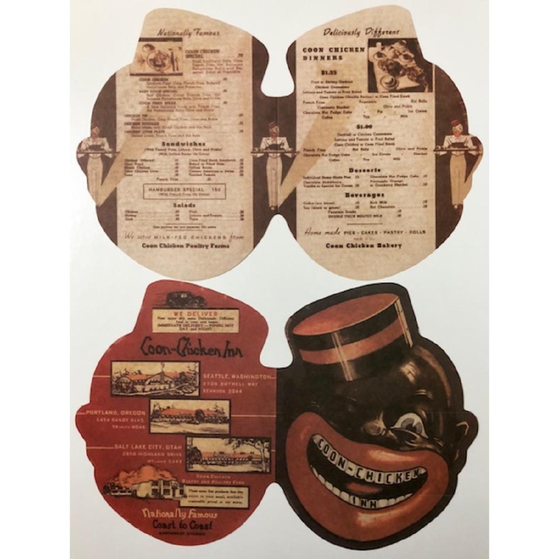 Black Americana Coon-Chicken Inn Die-Cut Folding: Black Americana Coon-Chicken Inn Die-Cut Folding Restaurant Menu Great Piece of History – Double Sided - See all Photos