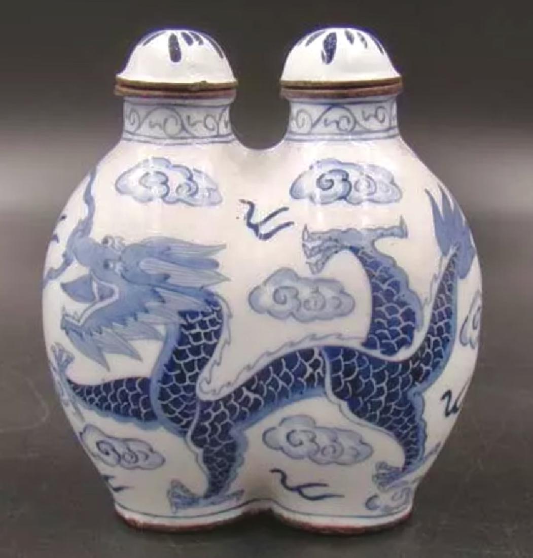Chinese Qianlong Dou Snuff Bottle Dragon: Hallmarked Enameled & Hand Painted - Dual Sided - Awesome Piece â€“ See all Photos