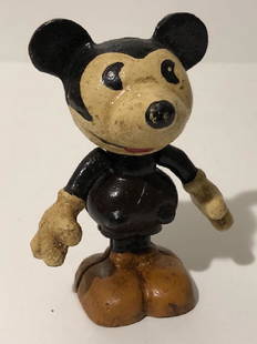 Mini Cast Iron MICKEY MOUSE w/Rotating/Flailing Arms: Vintage Toy - Great Piece â€“ Multiple Photos Posted