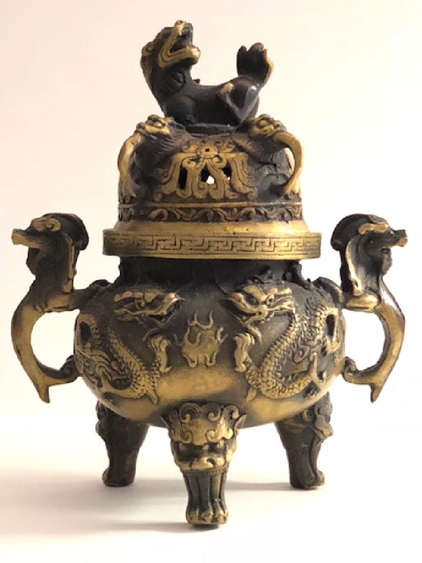 Old Bronze Chinese Hallmarked Buddhist Temple Censor: Very Ornate Incense Burner w/Old Hallmarks â€“ Must See all Photos to Appreciate