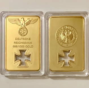 1oz German Reichsbank Direktorium .999/ 1000 Bar: Gold Clad Bar- Die-Cut Iron Cross - Encapsulated