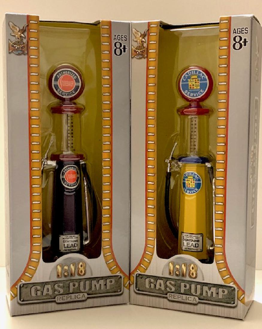 Die-Cast Antique Visible Gas Pumps by YAT-MING Toys: Lot of 2 - STUDEBAKER & CADILLAC Service Station Gas Pumps â€“ Mint in Sealed Boxes