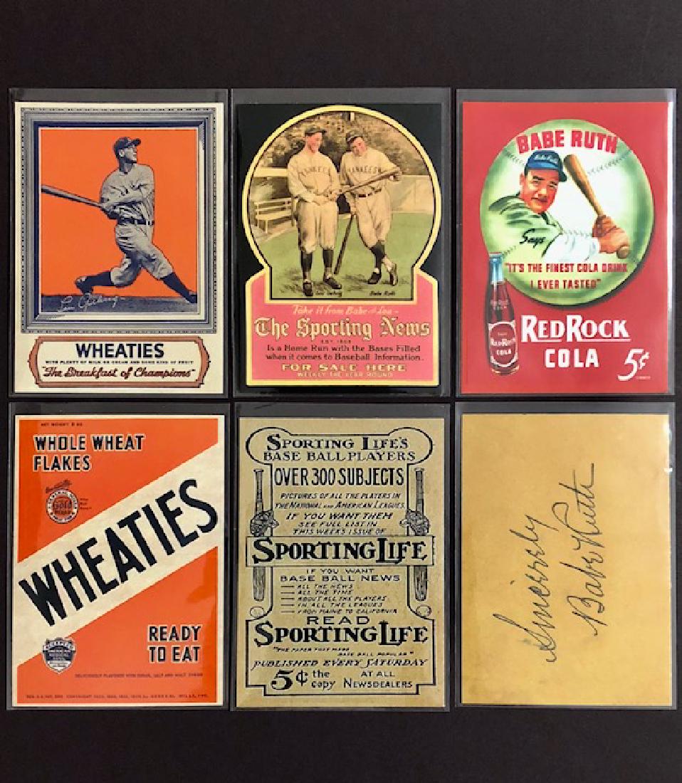 Lot of 3 Advertising Baseball Cards BABE RUTH/GEHRIG: Sporting News, Wheaties Cereal & Red Rock Cola - Print Date Not Known â€“ Sold as Novelty Cards