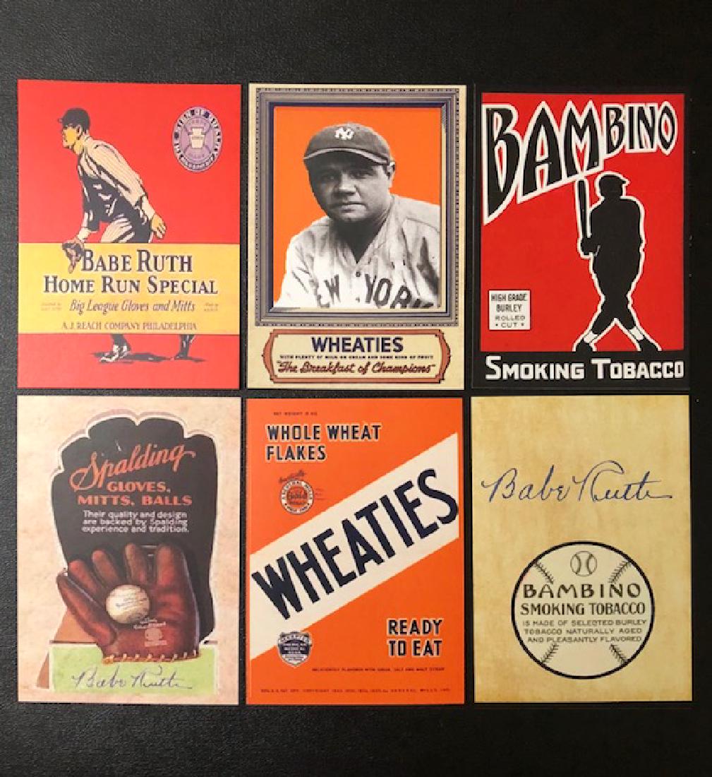 Lot of 3 BABE RUTH Advertising Baseball Cards: Spalding Gloves, Wheaties Cereal & Bambino Smoking Tobacco - Print Date Not Known â€“ Sold as Novelty Cards