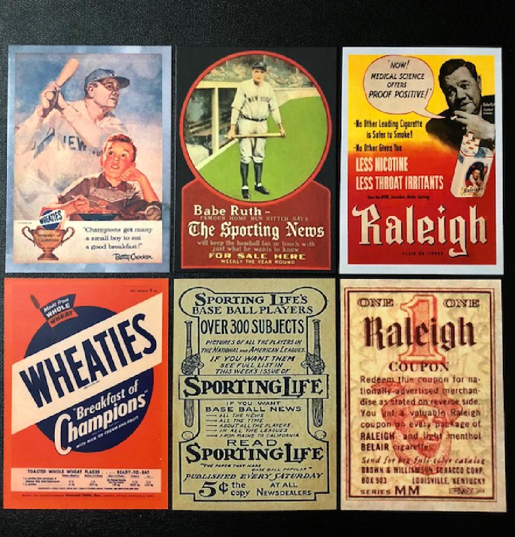 Lot of 3 BABE RUTH Advertising Baseball Cards: Wheaties Cereal, Sporting News & Raleigh Cigarettes - Print Date Not Known â€“ Sold as Novelty Cards