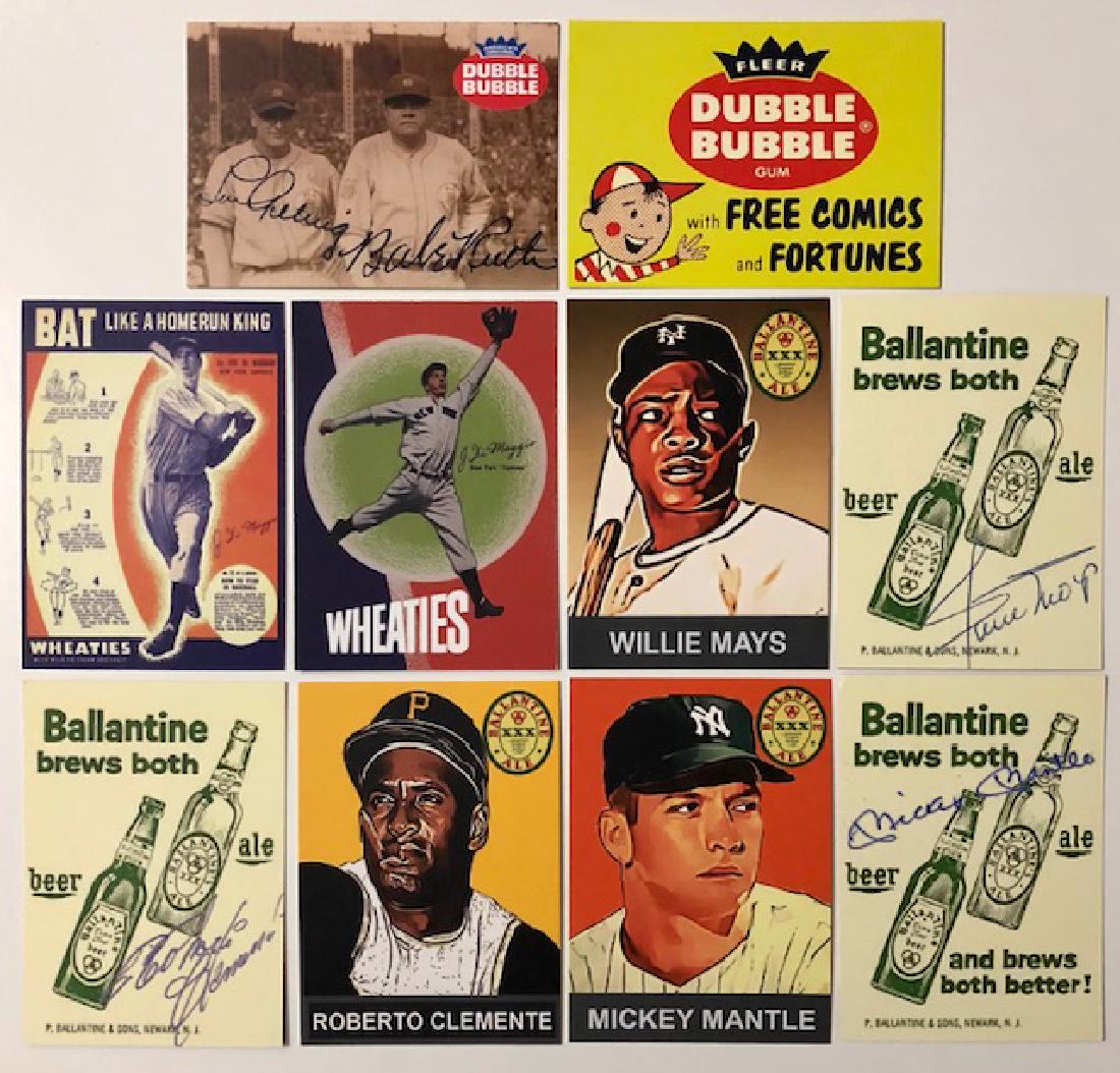 Ruth/DiMaggio/Mantle/Clemente Ad Baseball Cards: Roberto Clemente, Babe Ruth, Joe DiMaggio, Lou Gehrig & Willie Mays - Lot of 5 Advertising Cards - Print Date Not Known â€“ Sold as Novelty Cards