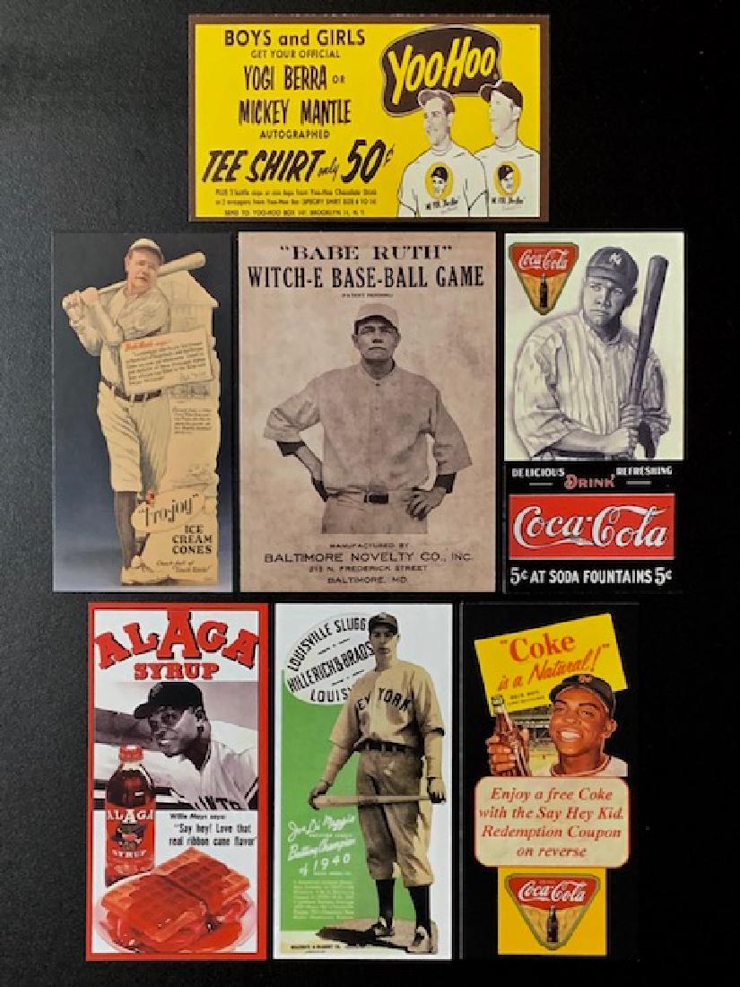 Ruth/DiMaggio/Mantle/Mays Advertising Baseball Cards: Babe Ruth, Joe DiMaggio, Mickey Mantle & Willie Mays - Lot of 7 - Print Date Not Known â€“ Sold as Novelty Cards