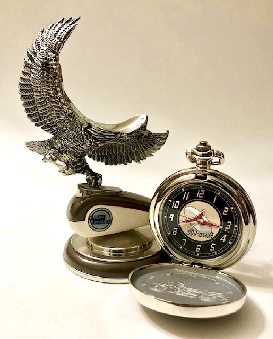 Genuine HARLEY-DAVIDSON Pocket Watch Stand & Chain: DUO-GLIDE â€“ Great Piece - Must See all Photos to Appreciate