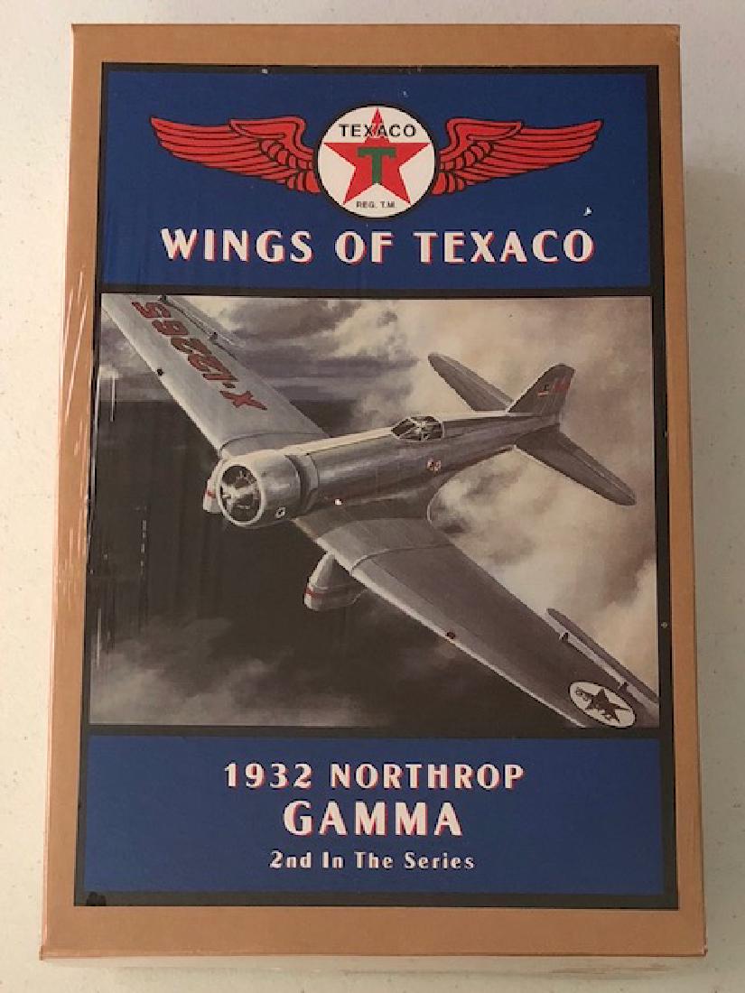 TEXACO 1932 NORTHROP GAMMA Large Die-Cast Airplane: This Die-Cast Airplane Bank Has Never been Removed from Original Box - See all Photos