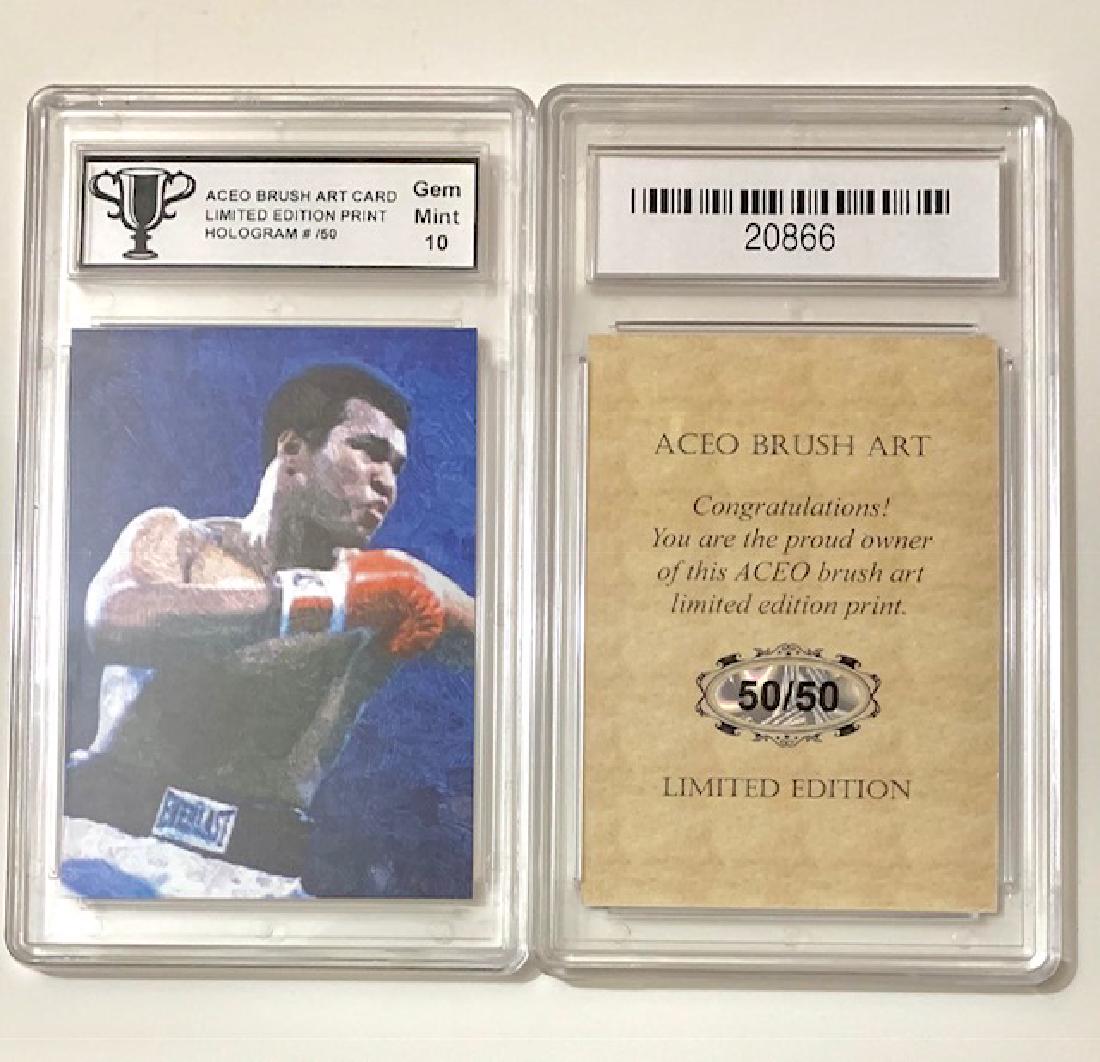MUHAMMAD ALI â€“ Rare LTD Edition ACEO Brush Art Card: ONLY 50 Produced - Affixed Holo Seal #35 of 50 - Gem Mint 10