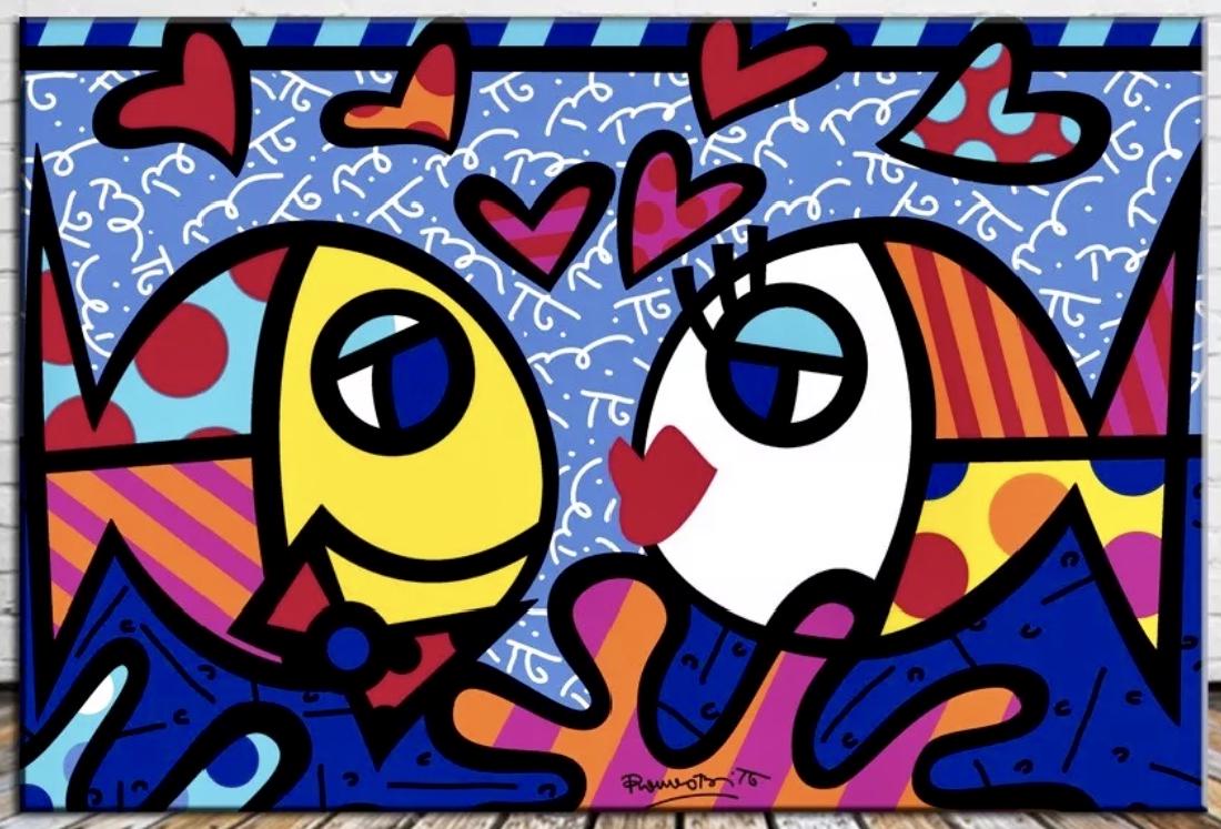 Signed ROMERO BRITTO Giclee Print Art on Canvas (1 of 2)