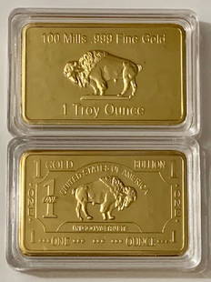 1 Troy Ounce .999 Gold Clad German Buffalo Bar: Bullion Bar - Encapsulated - Not Pure Gold