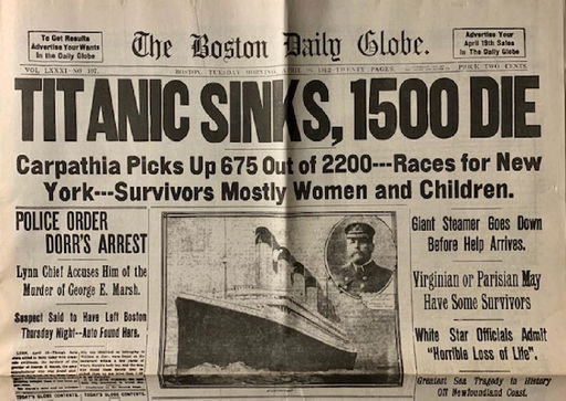 1912 Sinking Of The Titanic Boston Newspaper Read On