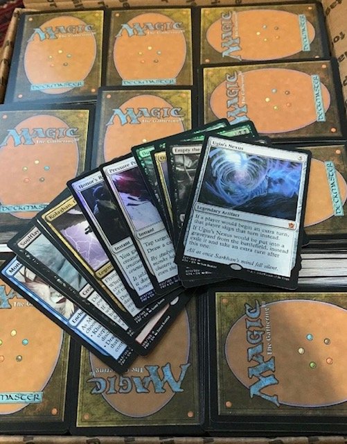 Large Collection of 600+ Magic the Gathering Cards: Box was Consigned with almost 1400 Cards and was split in 2. Box was not searched or sorted and Cards are in excellent condition. PHOTO/S Attached to this Lot are Stock Photos. One or More of the Card