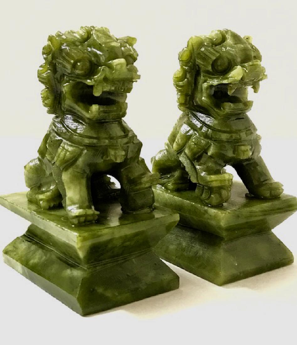 Ornate Natural Jade Chinese Temple Guardian FOO DOGS (1 of 3)
