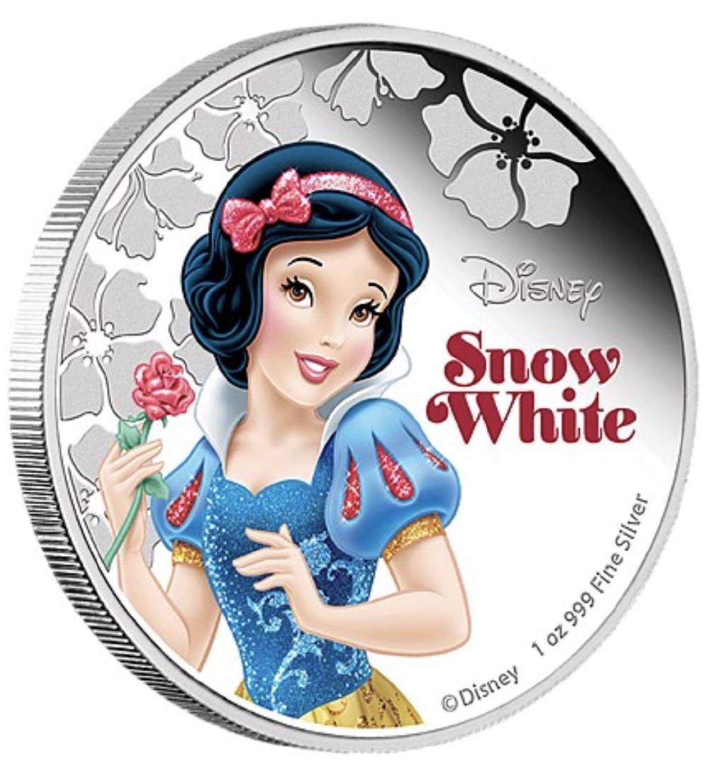 Walt Disney's SNOW WHITE 1oz .999 Silver Clad Coin: Fine Silver Clad - Encapsulated by The New Zealand Mint - See all Photos