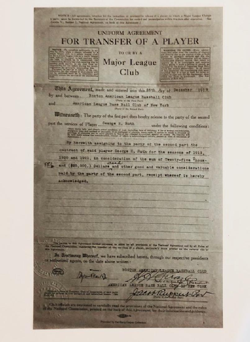 1919 Copy BABE RUTH Player Transfer/Sale Contract (1 of 2)
