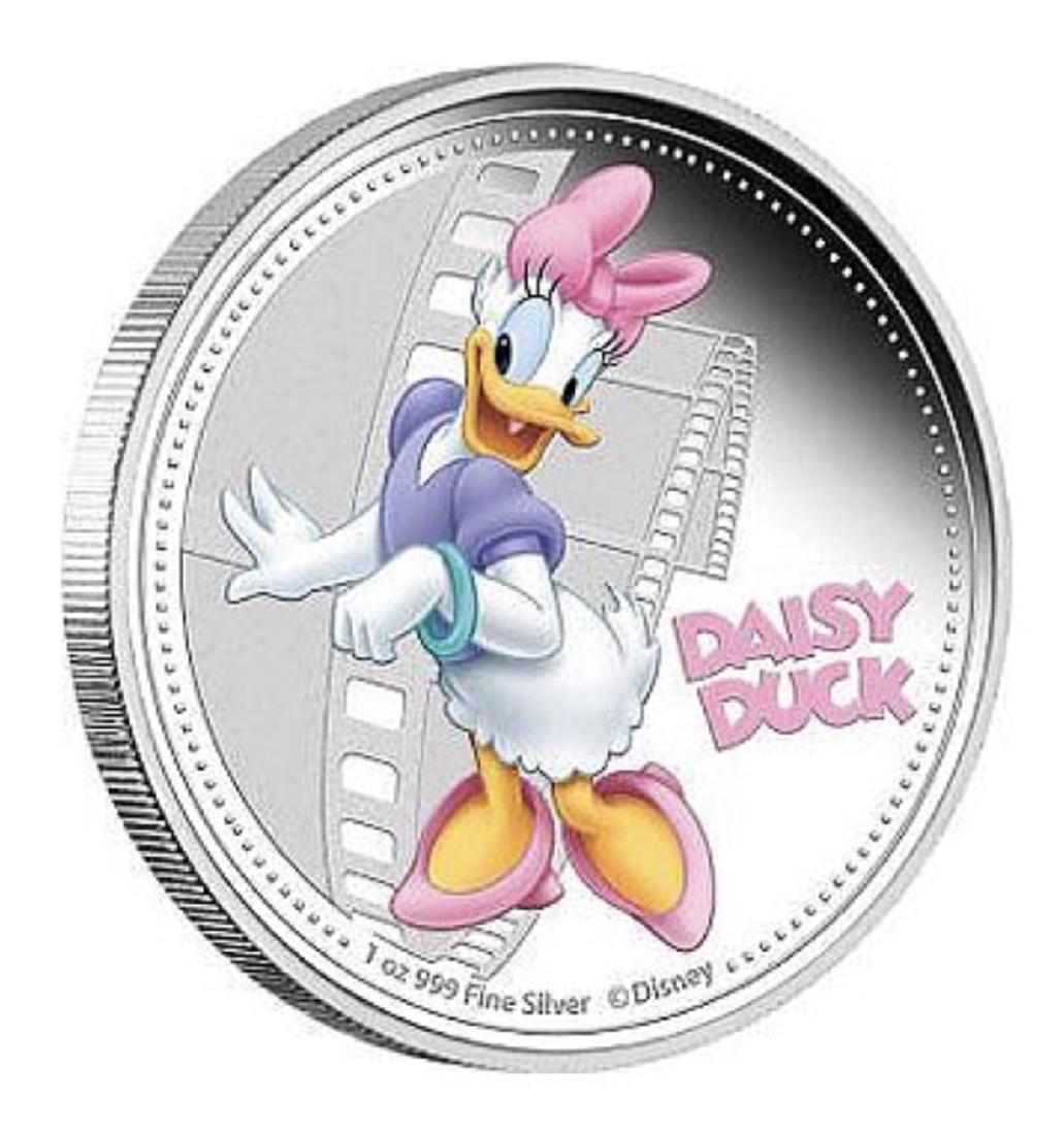 Walt Disney's DAISY DUCK 1oz .999 Coin: Fine Clad Silver - Encapsulated - See all Photos