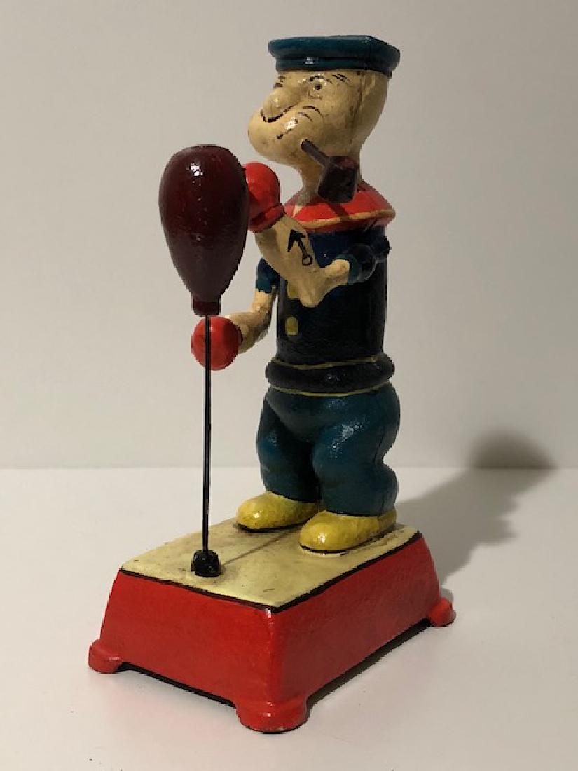 Old Cast Iron Mechanical Punching Bag POPEYE Toy: Great Piece â€“ 8 inches Tall - Multiple Photos Posted