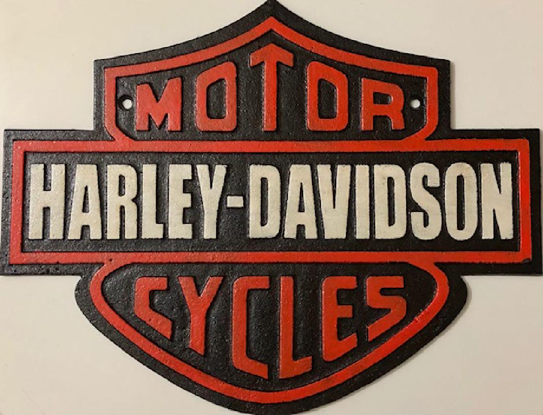 HARLEY-DAVIDSON Cast Iron Shield Advertising Sign: 14” x 10” - Awesome Piece