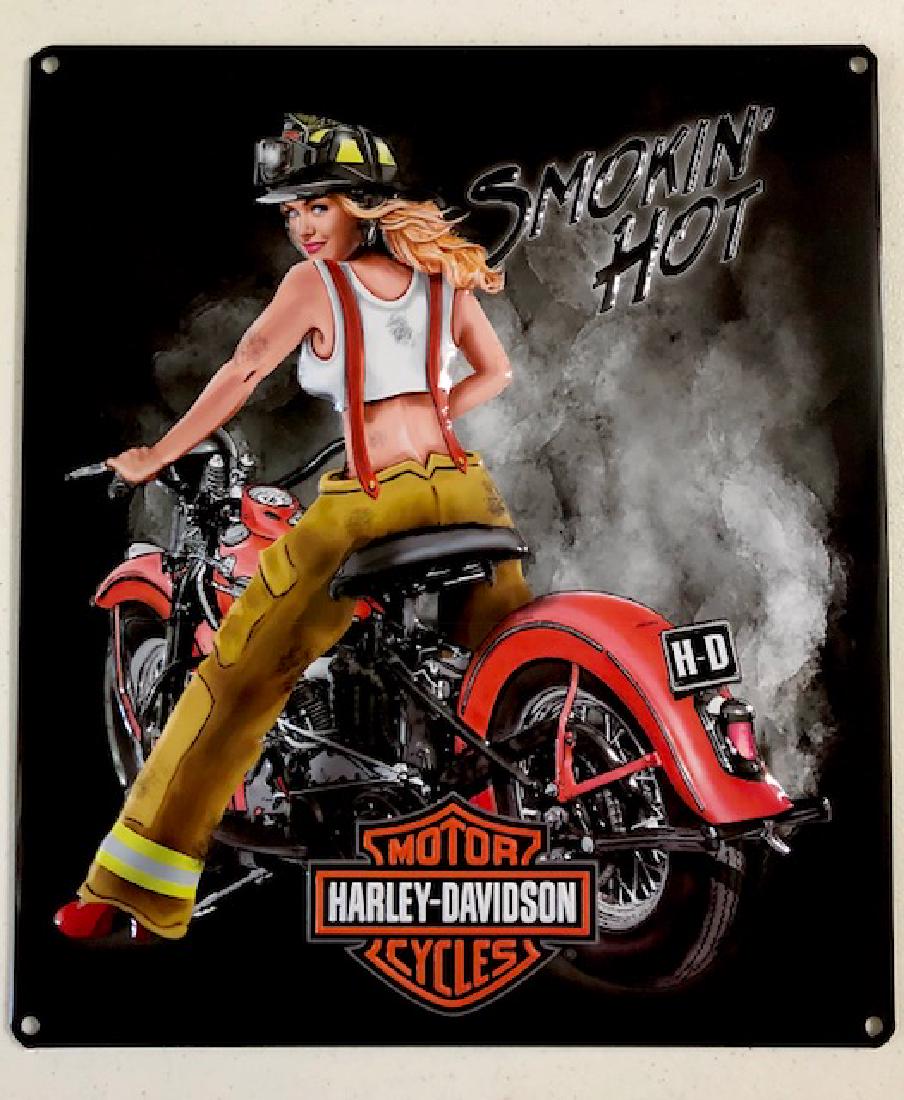 HARLEY DAVIDSON Embossed Metal Advertising Sign: Designed by ANDE ROONEY - Officially Licensed by HARLEY-DAVIDSON - Approximately 15 X 13