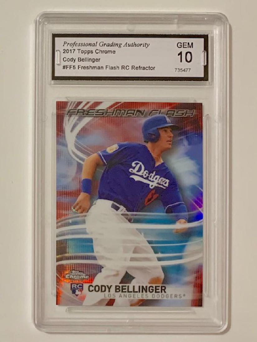 Gem 10 CODY BELLINGER Rookie Baseball Card: 2017 Topps Chrome Refractor - MVP Front Runner