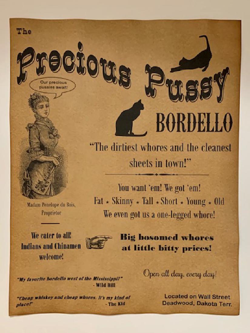 Old West Precious Pussy Whorehouse Brothel Poster: Historic & Cool - Parchment like Paper â€“ Print Date Unknown â€“ Sold AS-IS