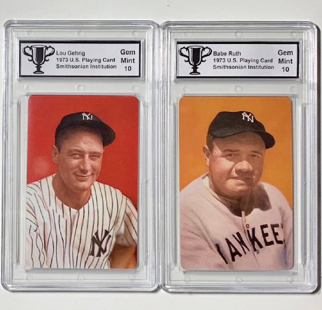 BabeRuth & Lou Gehrig 1973 Smithsonian Cards: Institution Baseball Cards - Lot of 2 - Babe Ruth & Lou Gehrig Smithsonian Playing Cards - Gem Mint 10