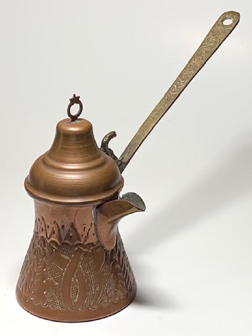 Antique Handmade Etched Copper & Brass Coffee Pot: Great Piece - Multiple Photos Posted