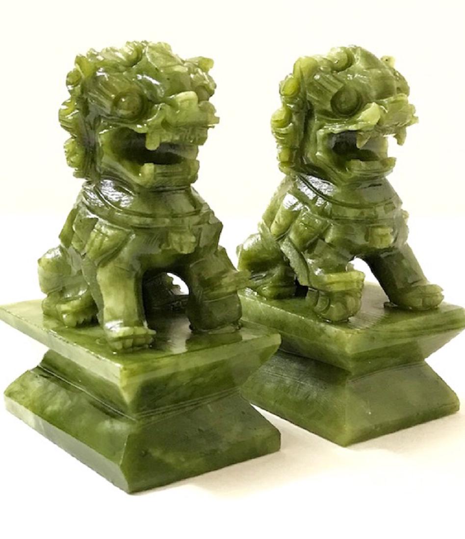 Natural Jade Chinese Temple Imperial Guardian FOO DOGS: Very Ornate - Multiple Photos Posted
