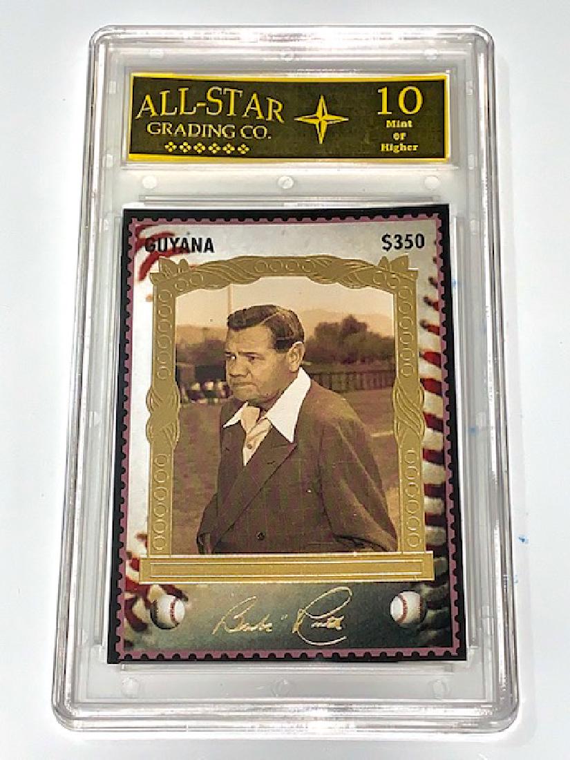 Rare BABE RUTH Gold GUYANA Facs Signed Baseball Card: Graded Gem 10 â€“ Promotional Card
