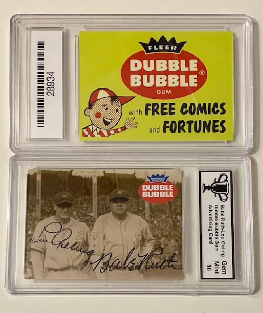 Babe Ruth and Lou Gehrig Advertising Baseball Card: DOUBLE BUBBLE / Graded Gem Mint 10