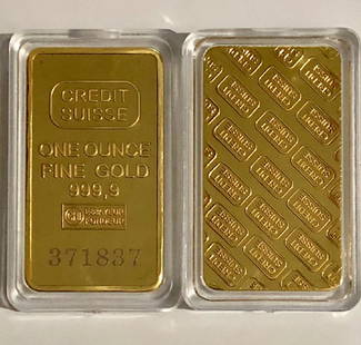 Credit Suisse 1 oz. 999.9 Fine Gold Clad Bullion Bar: Encapsulated â€“ Multiple Photos Posted