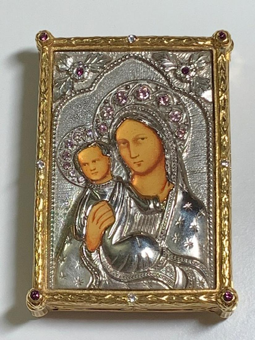 RARE Religious Icon Gold/Silver Rosemary Prayer Box: Extremely Rare Piece in Perfect Condition - Signed on Back - The Vatican Library Collection - Heavy Gold & Silver Washed - Fully Embossed - Comes with Rosary as Found - MUST SEE ALL PHOTOS TO APPRECIA