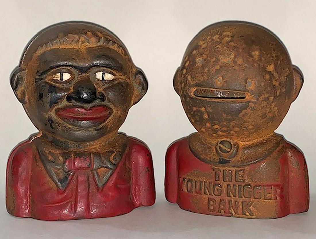 Vintage Black Americana Cast Iron Coin Bank: We Do Not Support any of the Ideals this Piece Represents - Exact Age Unknown / Sold AS-IS