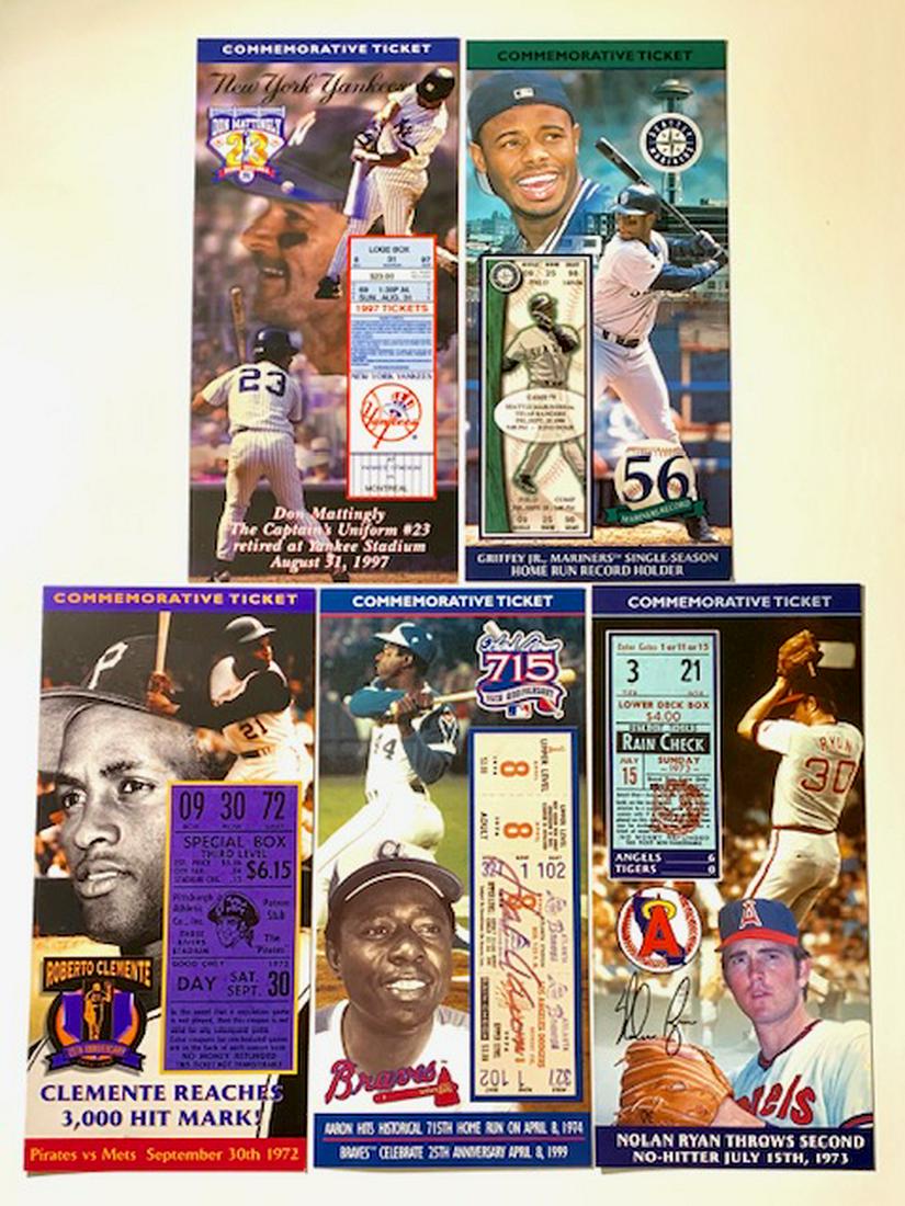 Lot of 5 Historic Milestone Baseball Game Tickets: These are Commemorative Limited-Edition Game Tickets from some of Major League Baseballâ€™s Most Historic Games of All Time. Beautiful Condition â€“ Multiple Photos Posted