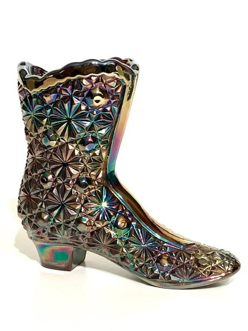 Early FENTON Iridescent Carnival Glass Vanity Boot: Stunning Piece - Daisy and Button Pattern - Multiple Photos Posted